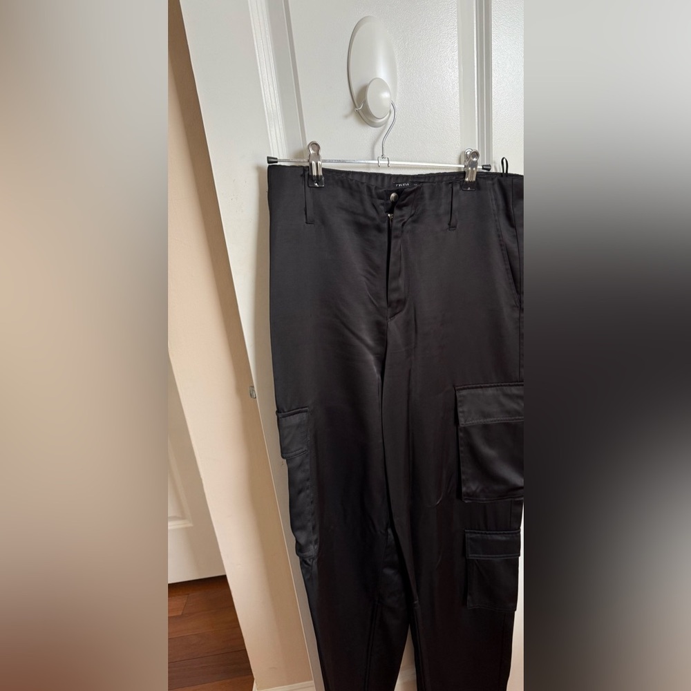 BLACK ZARA SATIN CARGO DRESS PANTS